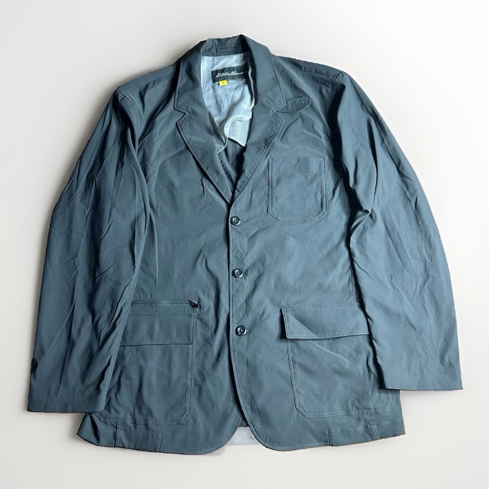 Eddie Bauer Voyager Travel Blazer Jacket Mens 48R Gray Travex Ultimate Butterfly